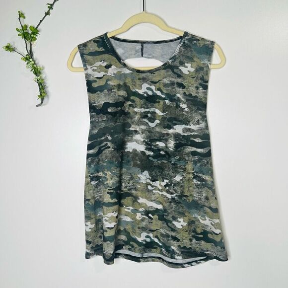 Onzie Flow Camouflage Green Gray Tank Top Open Back - Picture 1 of 8